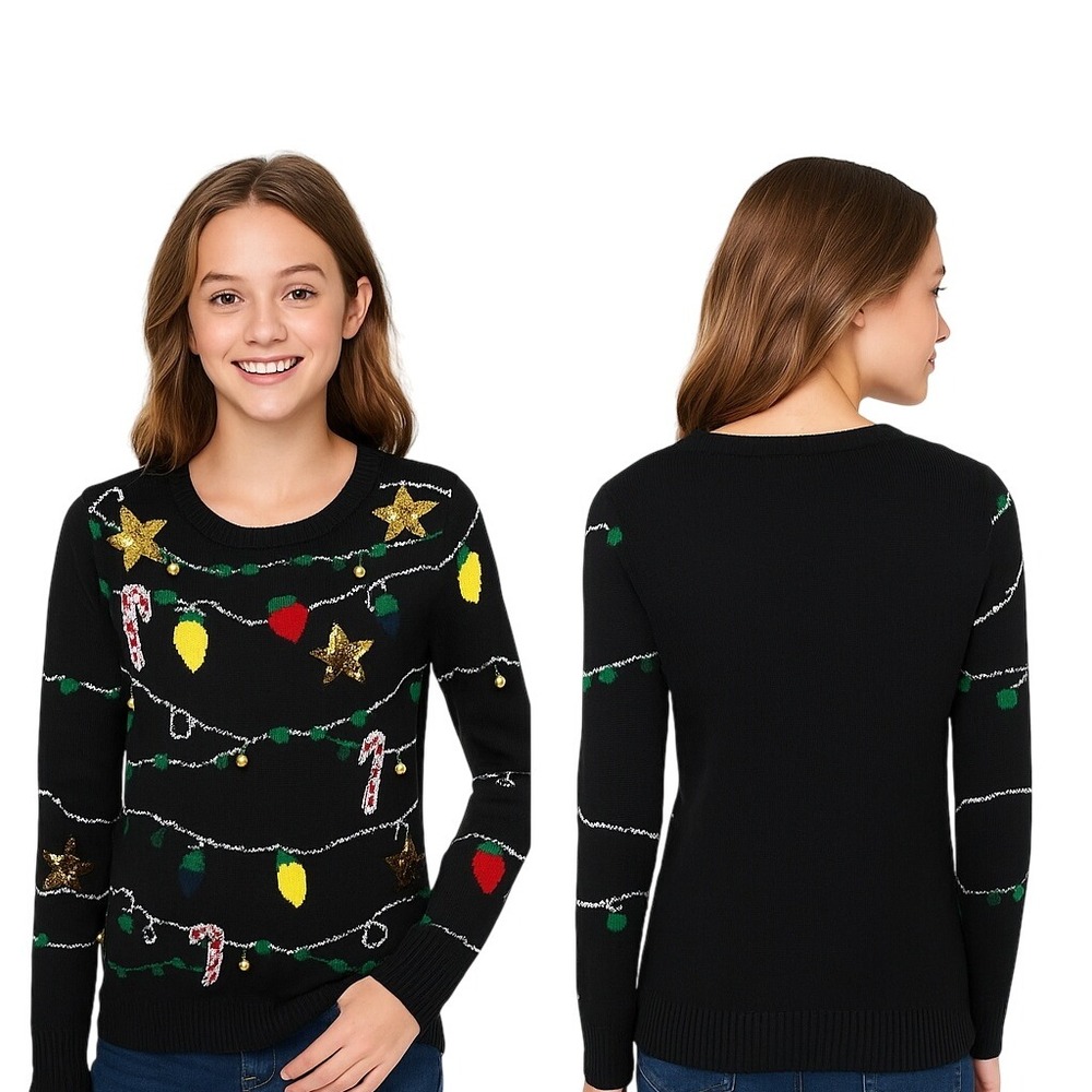 No Boundaries Ugly Sweater S Multicolor Christmas Sequin Bells Novelty‎ Festive